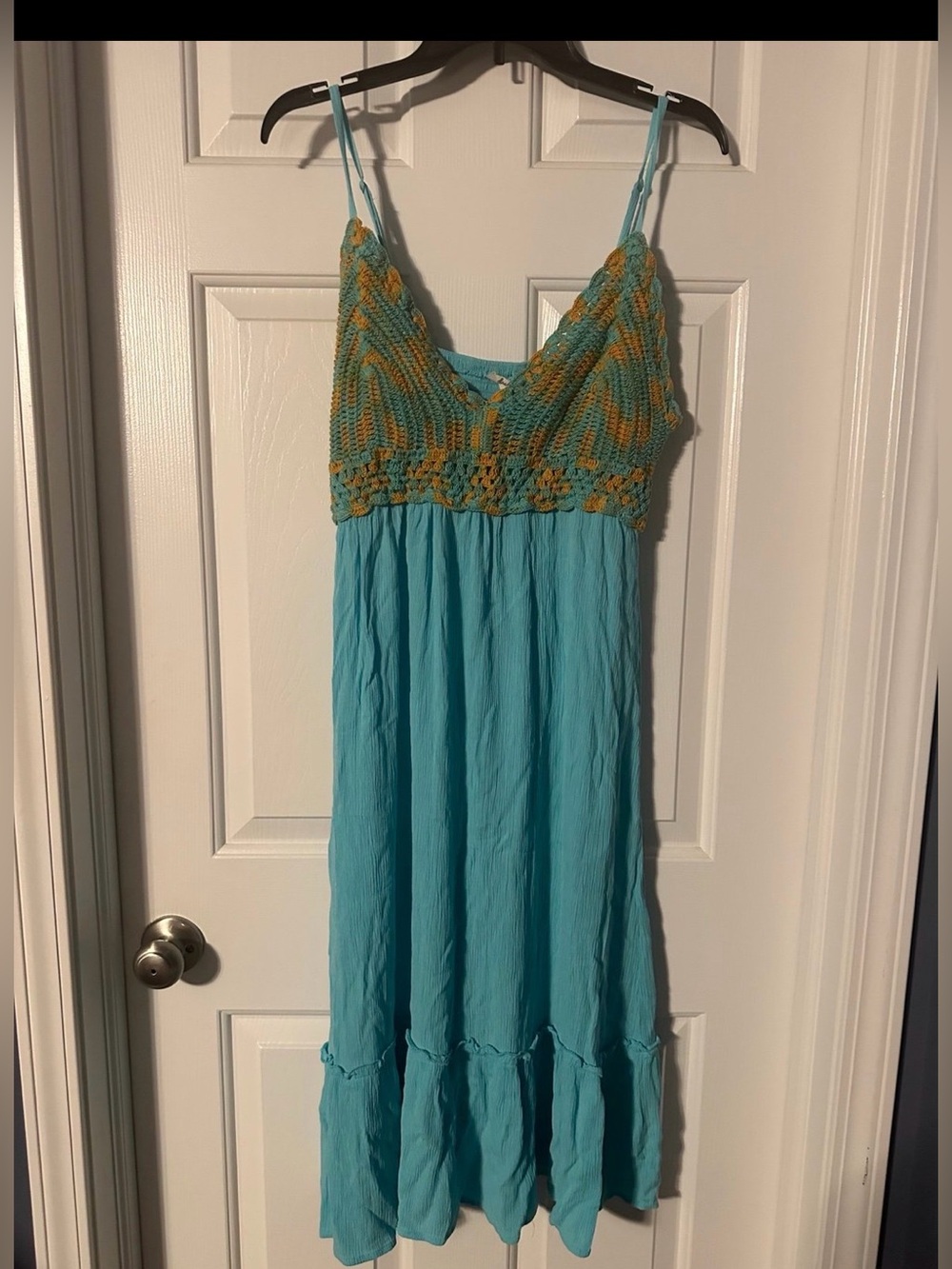 indulge Turquoise Maxi Dress with Mustard Crochet Bodice